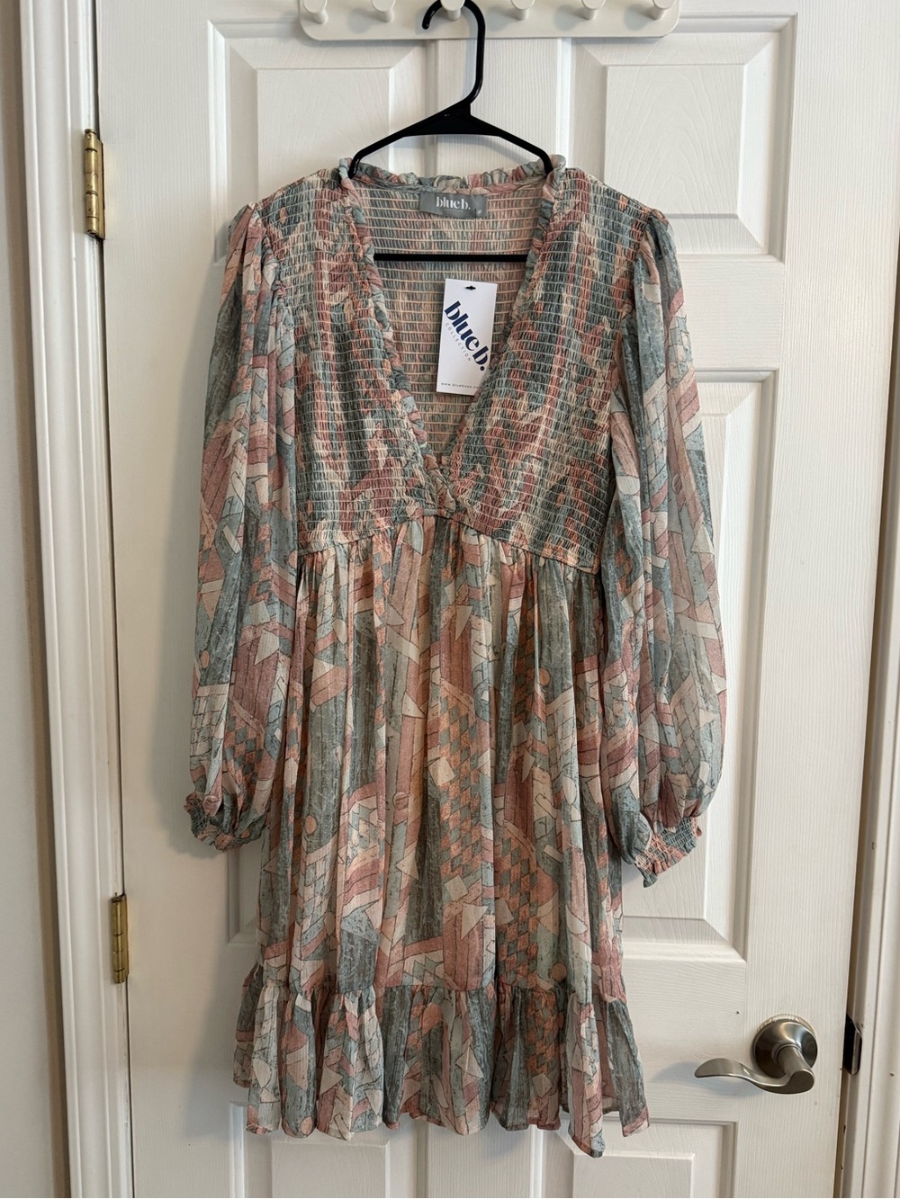Three Bird Nest Bluceb Smocked Top in Pastel Sage and Dusty Pink